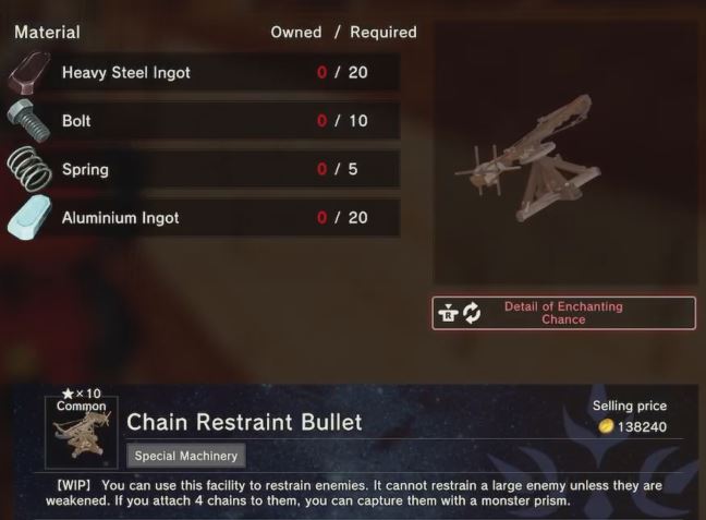 Craftopia skilled machine factory  Chain Restraint Bullet requirements