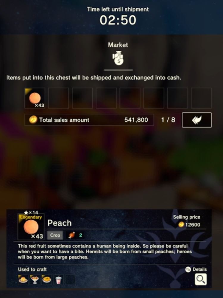 Selling peaches in a market to get gold