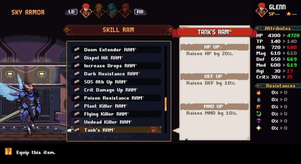 Chained Echoes - Sky Armor Skill RAM upgrade Tank's RAM