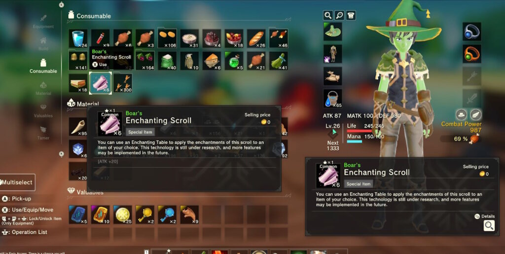 Enchantment scrolls in your inventory